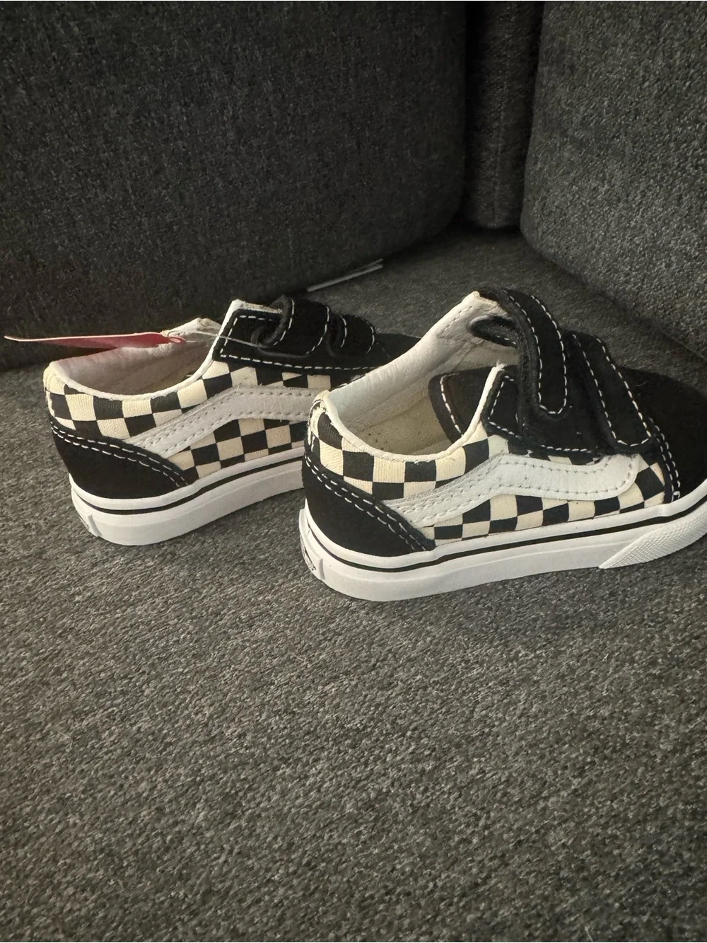 Vans Kids Checkerboard Velcro Sneakers in Black and White